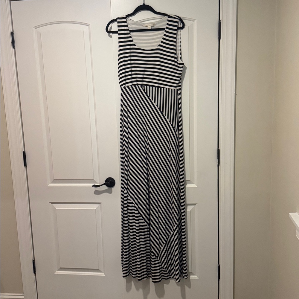 Boston Proper Black and White Striped Maxi Dress